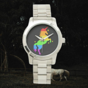 Regenbogen-Einhorn-Silberuhr Armbanduhr