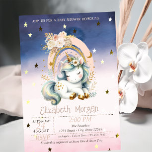 Regenbogen-Einhorn-Sterne Ombre-Baby-Party Einladung