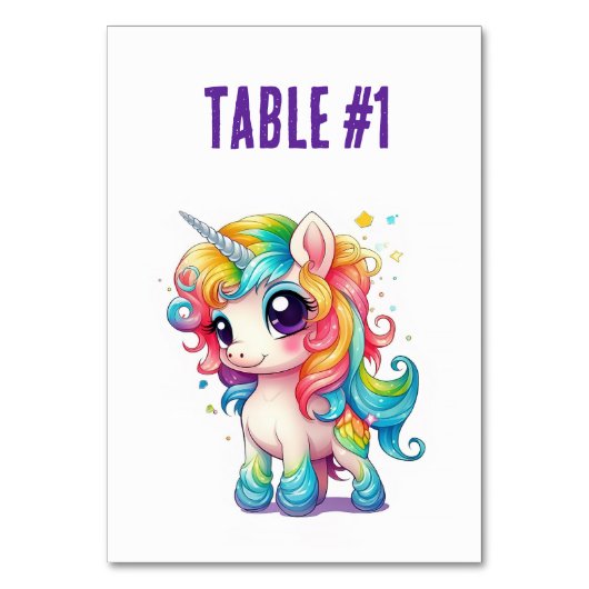 Regenbogen-Einhorn-Tischnummern Sitzordnung Tischnummer (Vorderseite)