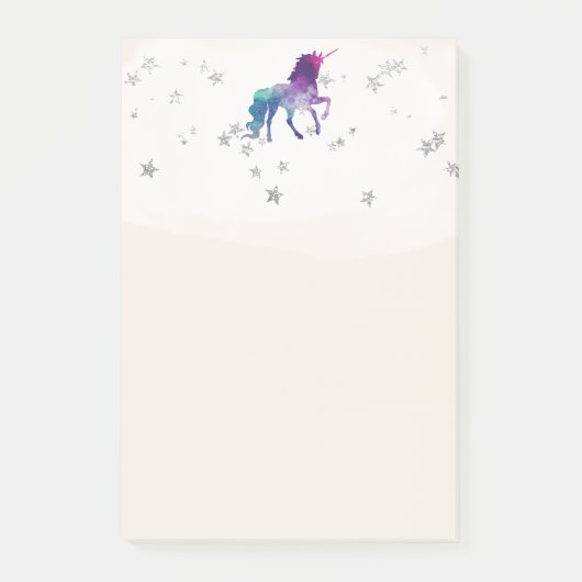 Regenbogen Einhorn und Silbersterne Post-it Klebezettel (Vorderseite)