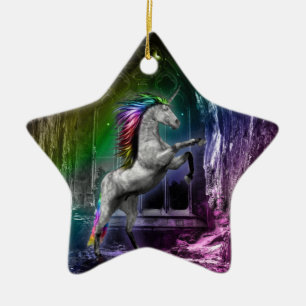 Regenbogen-Einhorn-Verzierung Keramik Ornament