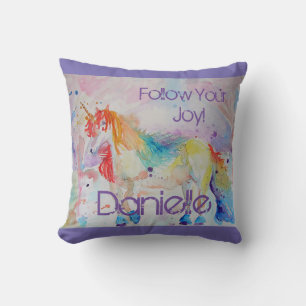 Regenbogen-Einhorn-Wasserfarbe-Lila-Süß-Kinder Kissen