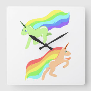 Regenbogen-Einhörner Quadratische Wanduhr