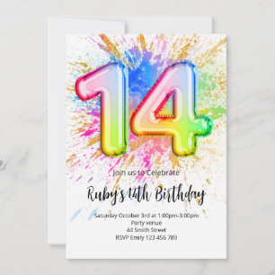 Regenbogen-Einladung zum 14. Geburtstag Einladung