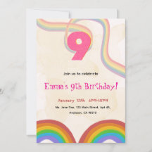 Regenbogen-Einladung zur 9. Geburtstagsfeier