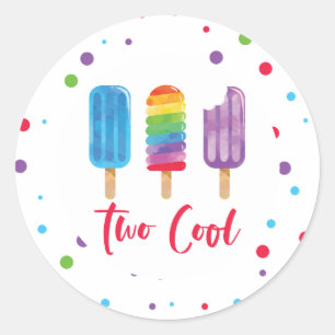 Regenbogen-Eis am Stiel Two Cool 2. Geburtstag Runder Aufkleber