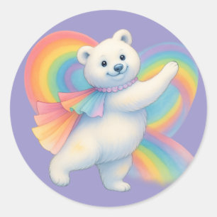 Regenbogen-Eisbär-Kinder-Aufkleber – Süße Figur  Runder Aufkleber