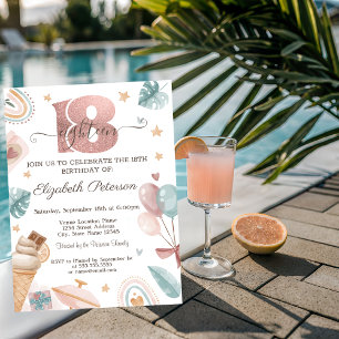 Regenbogen, Eiscreme, Balloons Sommer 18. Geburtst Einladung