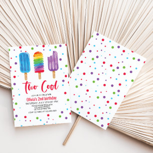 Regenbogen-Eispopsicles Two Cool 2. Geburtstagsein Einladung