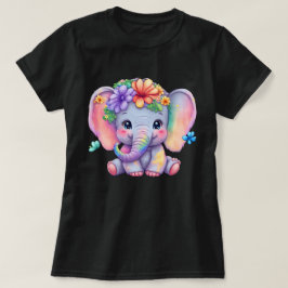 Regenbogen-Elefant mit Blumenkronen und Schmetterl T-Shirt