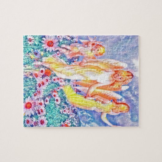 Regenbogen-Engel auf dem Blumen-Gebiet Puzzle (Horizontal)