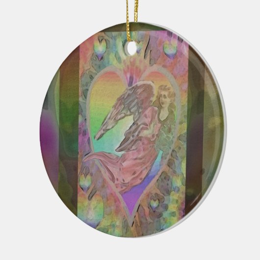 Regenbogen-Engel mit Herzen Keramik Ornament (Links)
