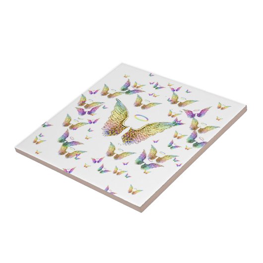 Regenbogen-Engels-Flügel und Halos Fliese (Seite)