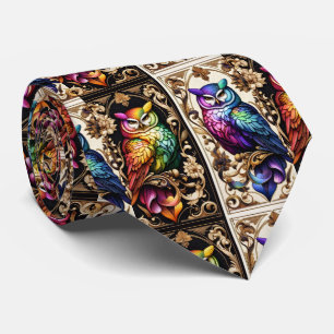 Regenbogen-Eule Art Deco Art Nouveau Krawatte