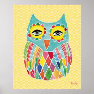 Regenbogen-Eule-Kunst Mädchenzimmer Poster