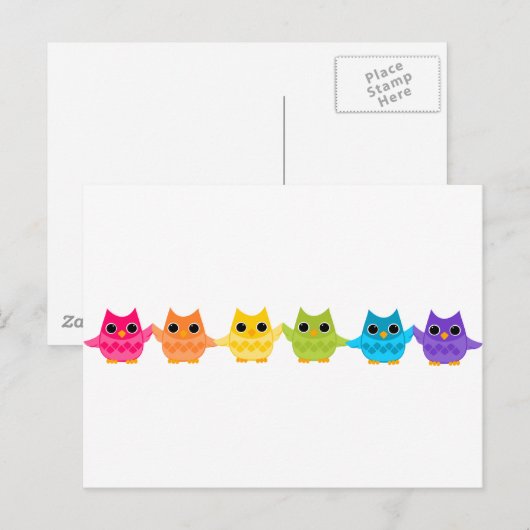 Regenbogen-Eulen Postkarte (Vorne/Hinten)