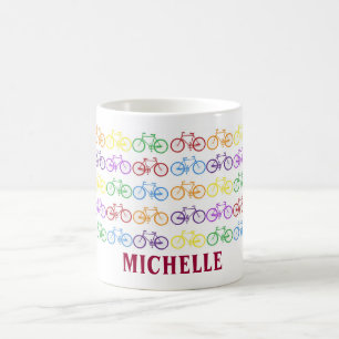 Regenbogen-Fahrrad-Radfahrer-Namen-personalisierte Kaffeetasse