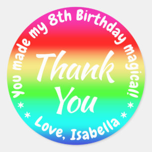 Regenbogen-Farbgeburtstags-Party-Mädchen danken Runder Aufkleber