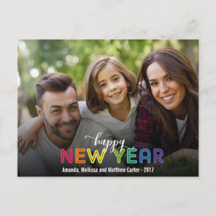 Regenbogen Farbige Frohe Neujahrs-Feiertagsfoto Feiertagspostkarte