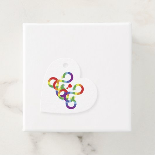 Regenbogen, farbige Hände Geschenkanhänger (Beispiel)