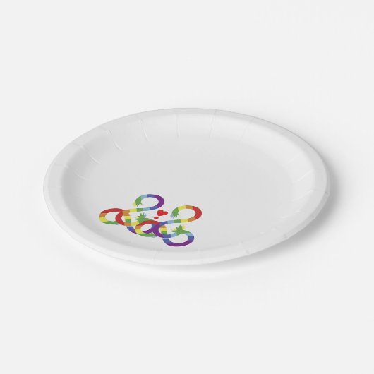 Regenbogen, farbige Hände Pappteller (Schrägansicht)