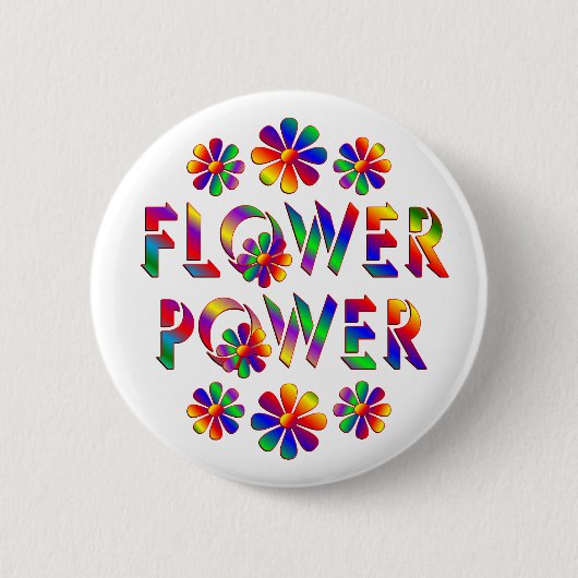 Regenbogen farbiger Blumen-Power Button (Vorderseite)