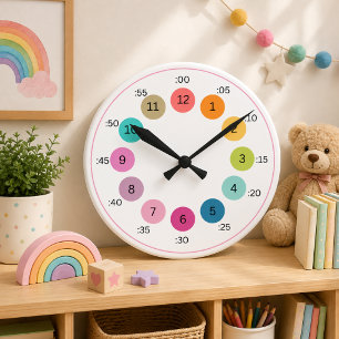 Regenbogen-Farbpalette „Bold“ Lernen Sie, die Zeit Runde Wanduhr