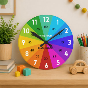 Regenbogen-Farbpalette „Bold“ Lernen Sie, die Zeit Runde Wanduhr