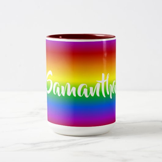 Regenbogen färbt Name-Tassen Zweifarbige Tasse (Mittel)