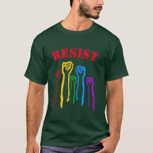 Regenbogen-Faust-Gay Pride-Protest WIDERSTEHEN T-Shirt (Vorderseite)
