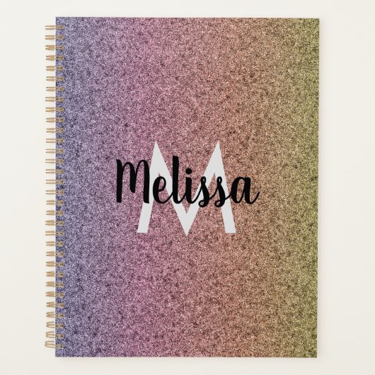 Regenbogen-Faux-Glitter-Muster Anfangsbuchstabe Planer (Vorderseite)