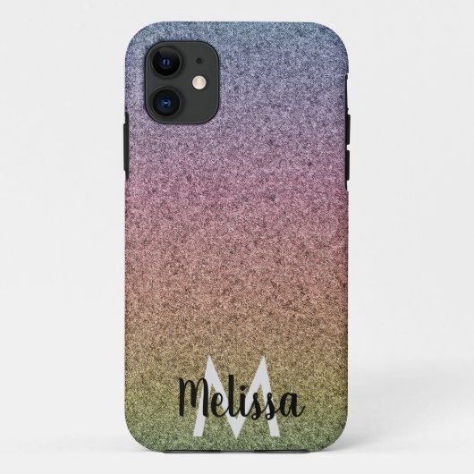 Regenbogen-Faux-Glitter-Muster Anfangsname Case-Mate iPhone Hülle (Rückseite)