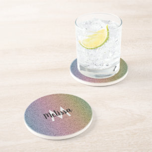 Regenbogen-Faux-Glitter-Muster Anfangsname Getränkeuntersetzer