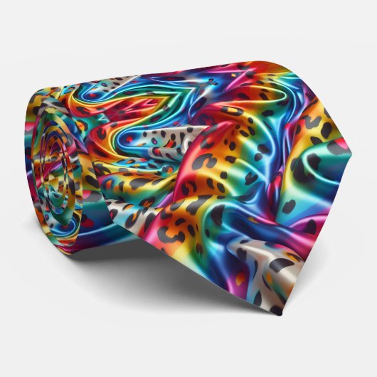 Regenbogen-Faux-Seide | Leoparden-Druck Gentleman' Krawatte (Gerollt)