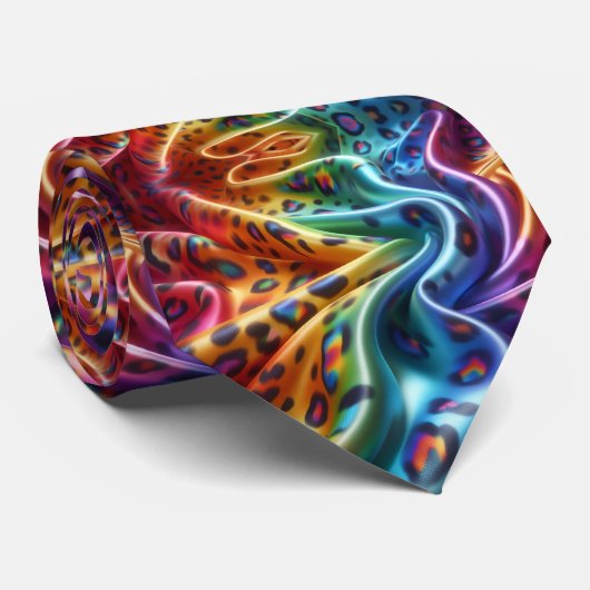 Regenbogen-Faux-Seide | Leopardenprint Herren- Krawatte (Gerollt)