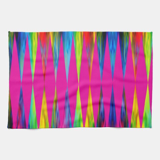 [Regenbogen-Fiesta-] Harlekin-geometrisches Pink Geschirrtuch (Horizontal)