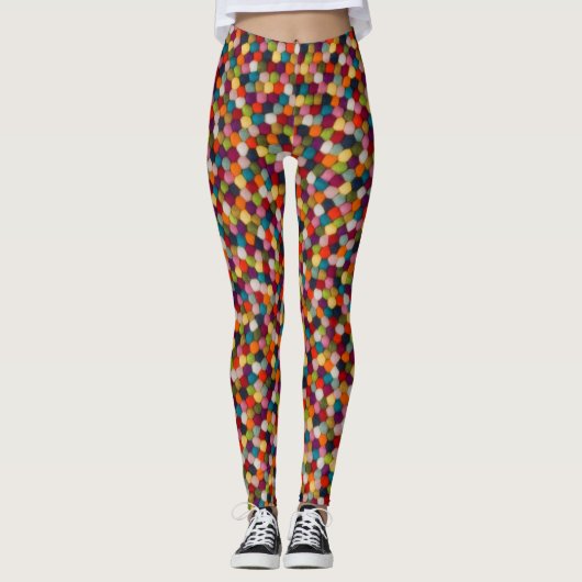 Regenbogen-Filzkugel-Mosaikteppich Leggings (Vorderseite)