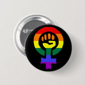 Regenbogen-Flaggen-Frauen-Powerknopf Button (Vorne & Hinten)