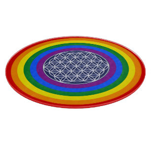 REGENBOGEN-FLAGGEN-KNOPF + BLUME DES LEBENS SCHNEIDEBRETT