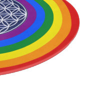 REGENBOGEN-FLAGGEN-KNOPF + BLUME DES LEBENS SCHNEIDEBRETT (Ecke)