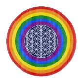 REGENBOGEN-FLAGGEN-KNOPF + BLUME DES LEBENS SCHNEIDEBRETT (Vorderseite)