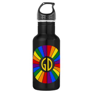 REGENBOGEN-FLAGGEN-KNOPF STRAHLEN + dein Zeichen o Edelstahlflasche