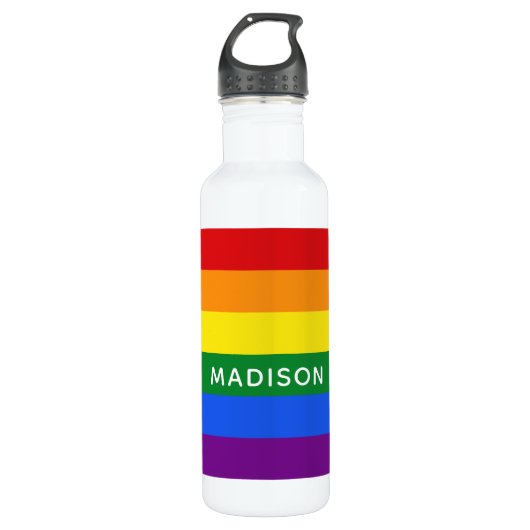 Regenbogen-Flaggen-Name-Wasserflaschen Edelstahlflasche (Vorderseite)