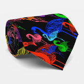 Regenbogen-Flamingo-schwarzer Krawatte (Gerollt)