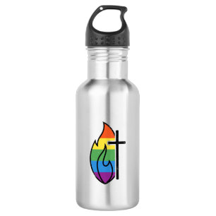 Regenbogen-Flammenkreuz Vintage-Christen-Vektor-De Edelstahlflasche