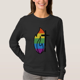 Regenbogen-Flammenkreuz Vintage-Christen-Vektor-De T-Shirt