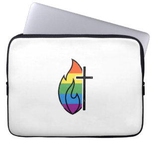 Regenbogen-Flammenkreuz Vintage-Christliche-Vektor Laptopschutzhülle