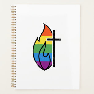 Regenbogen-Flammenkreuz Vintage-Christliche Vektor Planer