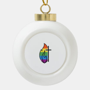 Regenbogen-Flammenkreuz Vintage-Christlicher-Vekto Keramik Kugel-Ornament