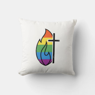 Regenbogen-Flammenkreuz Vintage-Christlicher-Vekto Kissen